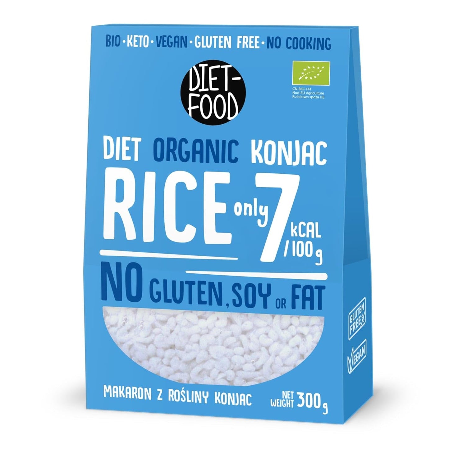 DIET-FOOD Bio-Shirataki-Konjac-Instantreis, kohlenhydratarm, kalorienarm, vegan, fettfrei, sojafrei, glutenfrei, Keto-freundlich, schlankmachend, 300 Gramm