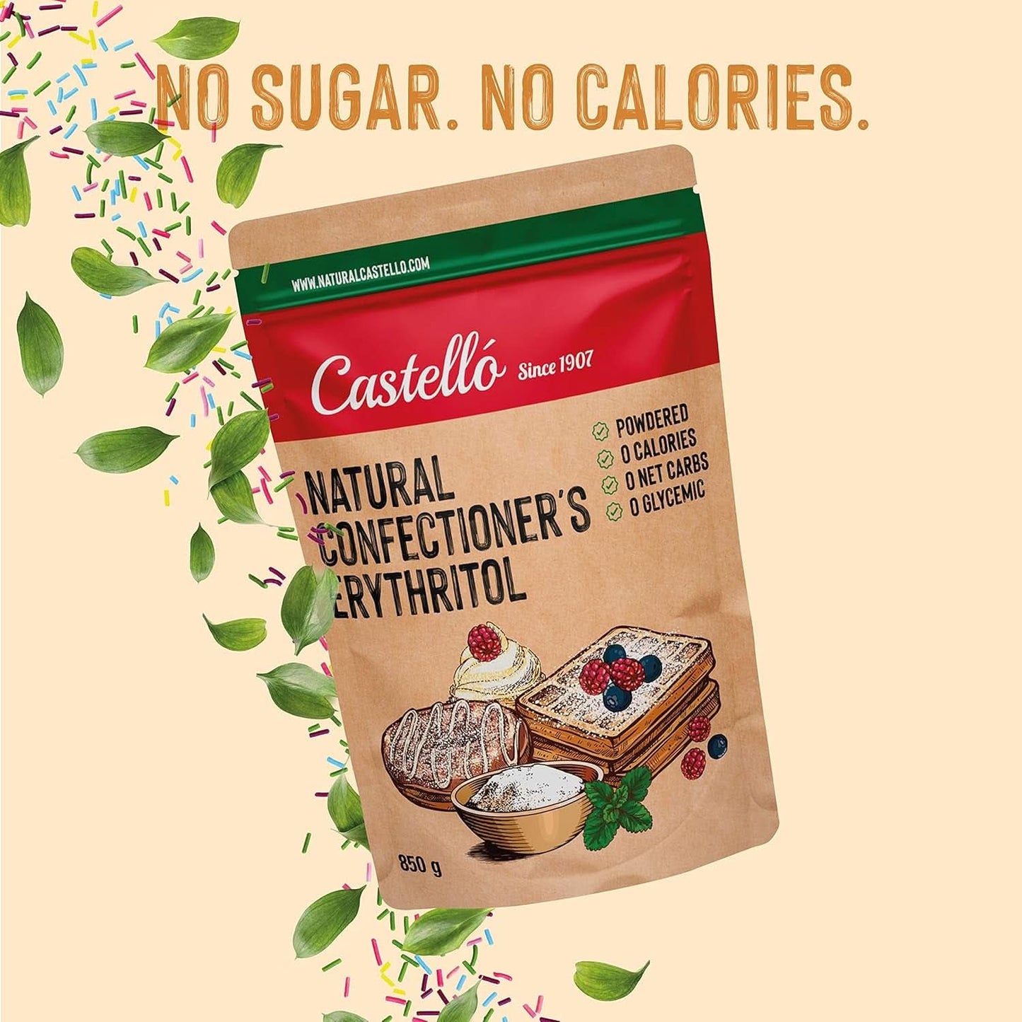 Natürliches Erythrit – Puderzucker | 10G = 7G Zucker, 850 Gramm Süßstoffe Naty Shop