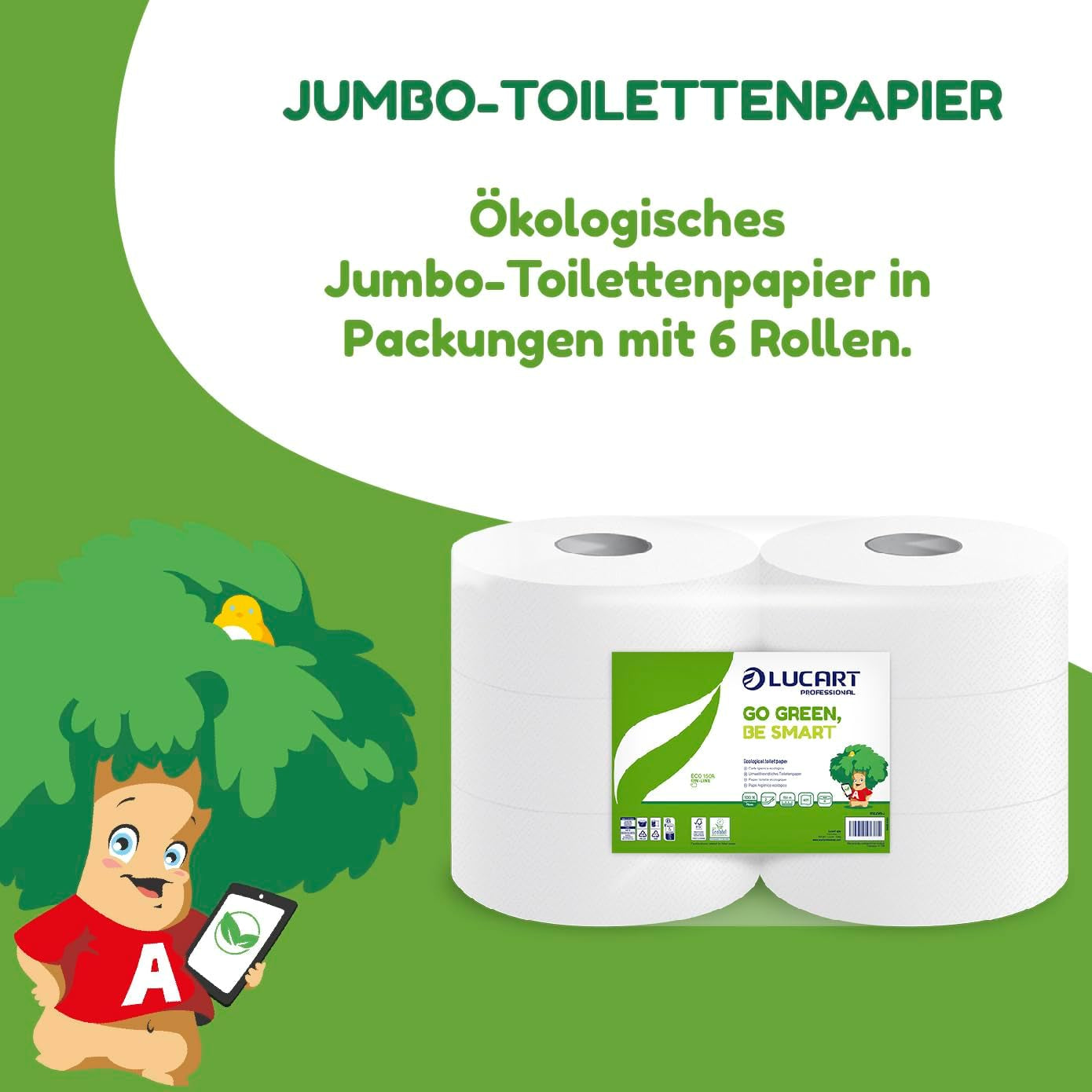 Jumbo Eco Toilettenpapierrollen, 2-lagig, Handwaschcreme mit reinigender, feuchtigkeitsspendender und glättender Formel – Blumenduft – 5 l, 6 Stück (1er-Pack)