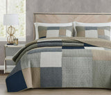 Chezmoi Collection Addy Patchwork-Steppdecken-Set, vorgewaschene Baumwolle, leicht, wendbar, für alle Jahreszeiten, übergroß, 3-teilig, Marineblau, Weiß, Grau, Taupe, karierte Steppdecken und Steppdecken, Naty Shop