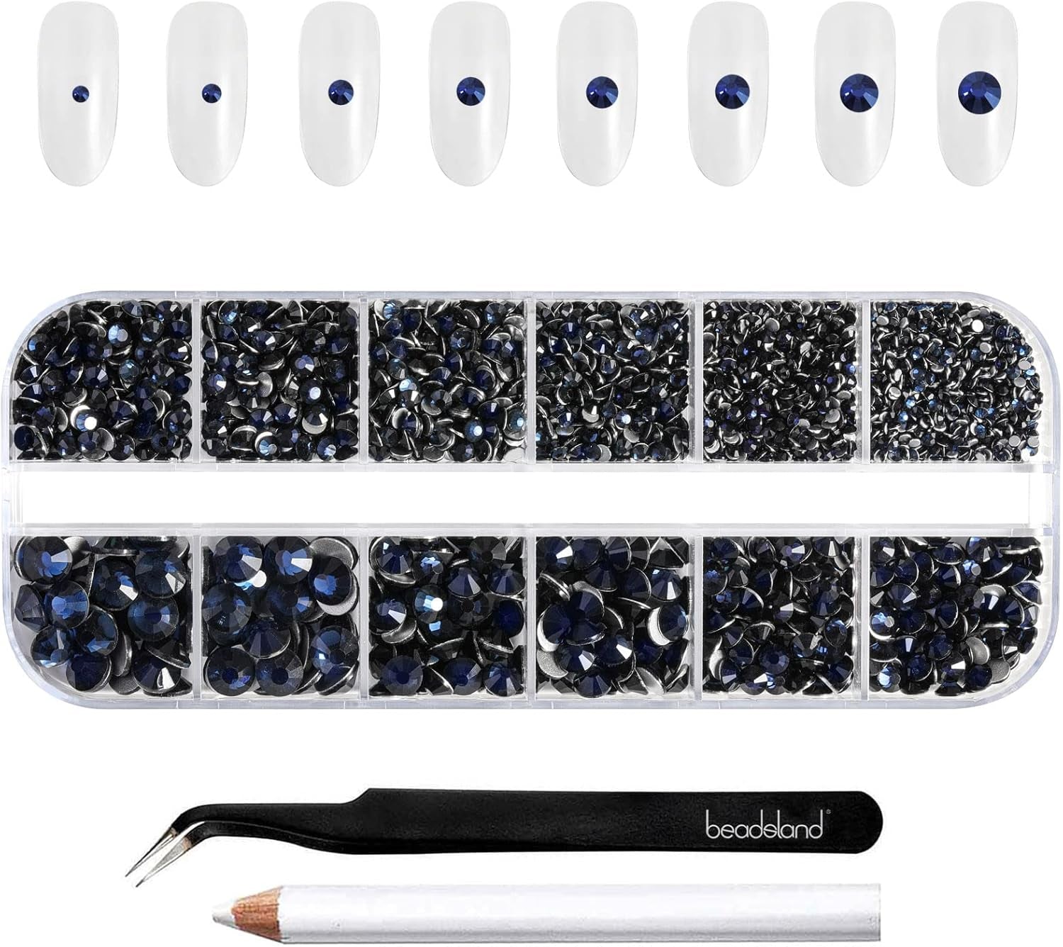 Beadsland 2500 Stück Glas Nailart Strasssteine ​​​​Kristall Flatback Edelsteine ​​​​Runde, ​​Für Handwerk Gemischt 8 Größen SS4 ~ SS30 Mit Picking Pinzette Und Stift (Kristall Weiß)