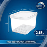 CARE + PROTECT Smarter Lebensmittelbehälter, perfekt stapelbar, Kühlschrank-Organizer, schützt Lebensmittel vor Feuchtigkeit, hält Lebensmittel länger frisch, 2,15 l Frischhalteboxen Naty Shop