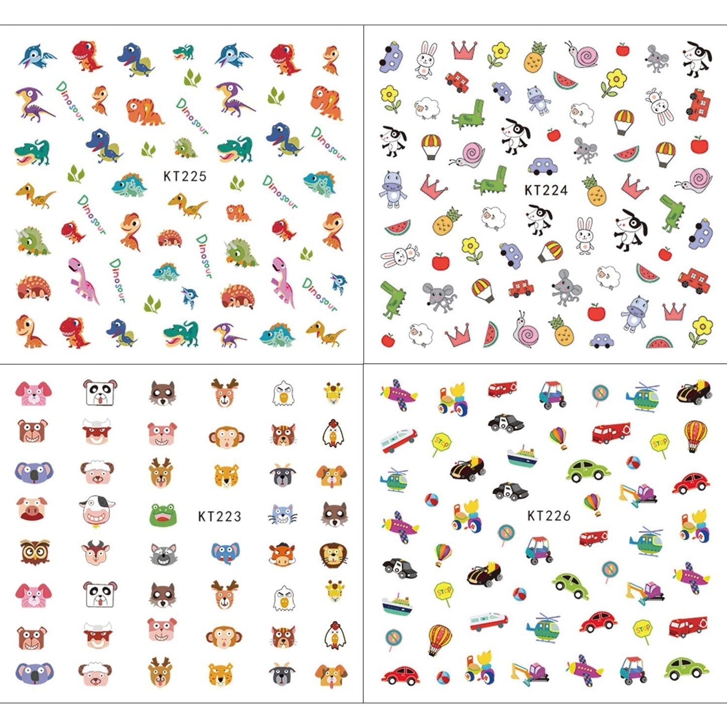 Nagelaufkleber für Kinder und Mädchen, über 600 Designs, Tiere, Früchte, Dinosaurier, Autos, Blumen, selbstklebende 3D-Nagelaufkleber für Kindergeburtstag, Party, Tee, Nagelstudio und Spa-Geschenk