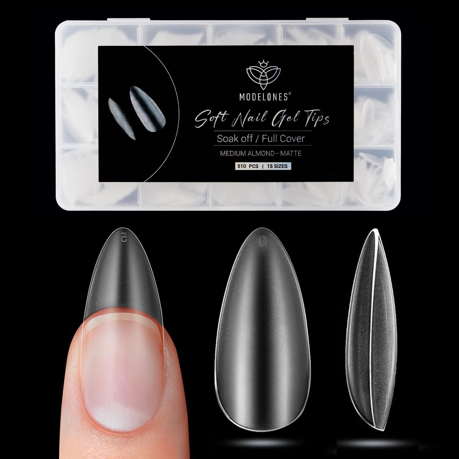 Modelones Nagelspitzen 510 Stück – Full-Cover-Nagelspitzen-Set, Gel-Spitzen-Set, vorpolierte PMMA-Harz-Nagelspitzen, künstliche Nägel zum Aufkleben von Nagelkunst-DIY, kurzes Squoval