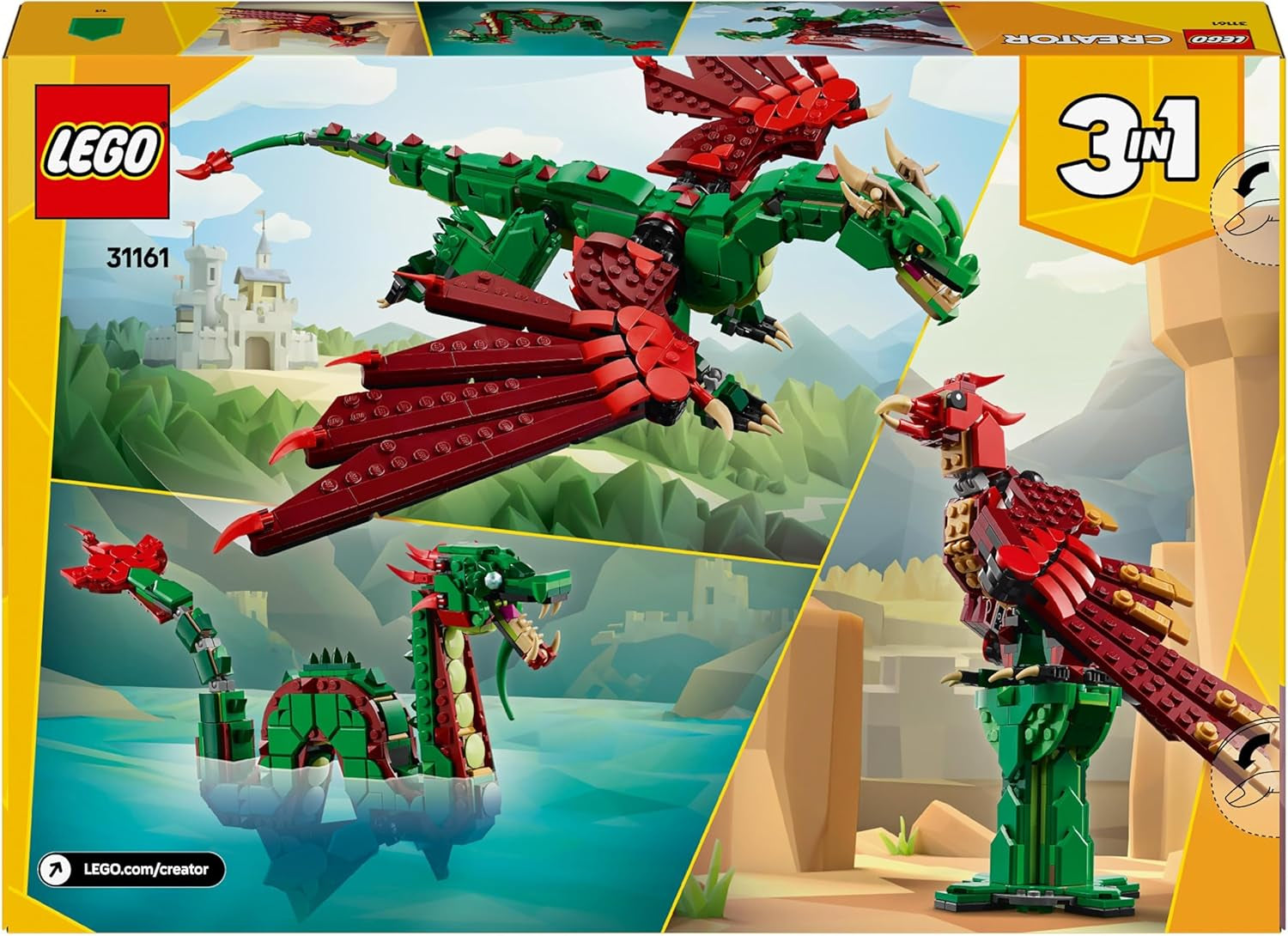 LEGO Creator 3In1 Grüner Drache – Spielzeug – Verwandelt sich in eine Seeschlange oder einen Phönix – Tierbauspielzeug für Kinder – Geschenk für Jungen und Mädchen ab 9 Jahren 31161 Bausets Besuchen Sie den LEGO-Store