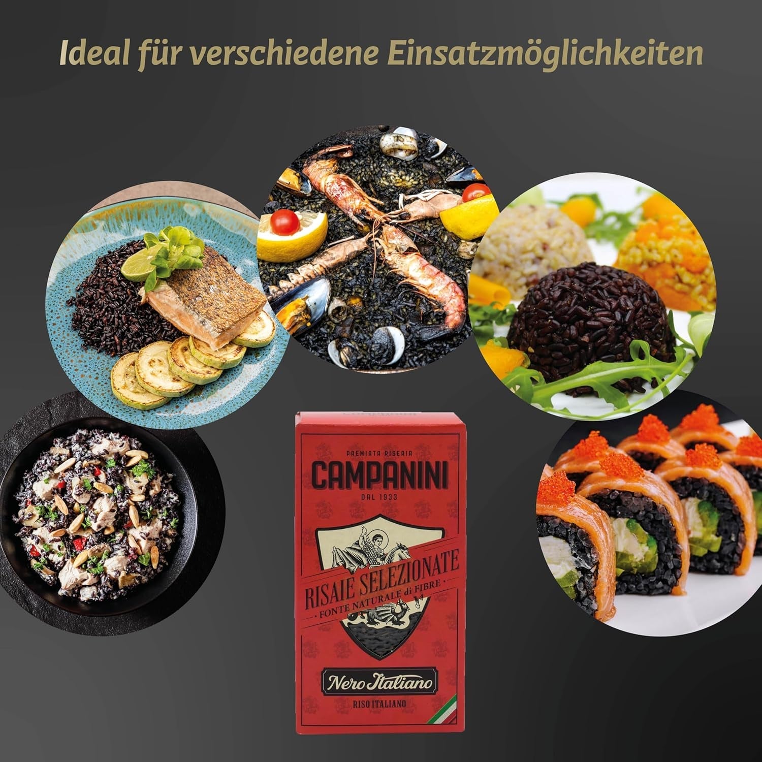 RISO NERO Schwarzer Reis RISERA CAMPANINI 500g aus Italien Orientalischer Reis