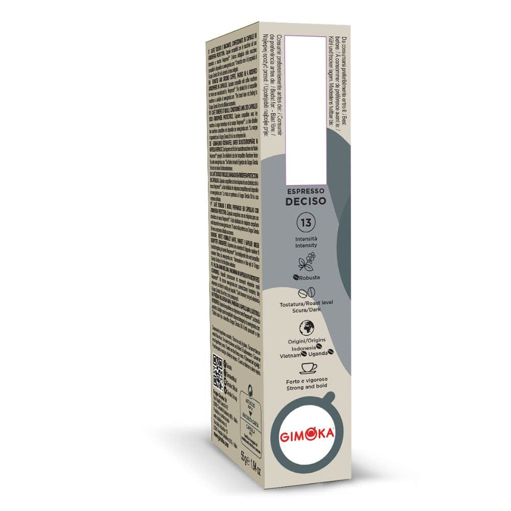 Gimoka Kaffeekapseln Espresso Deciso, Intensität 13/13-100 Kapsel – kompatibel mit Nespresso* Haushalts-Espressomaschinen – 100 Stück (10 x 10 Getränke) – hergestellt in Italien
