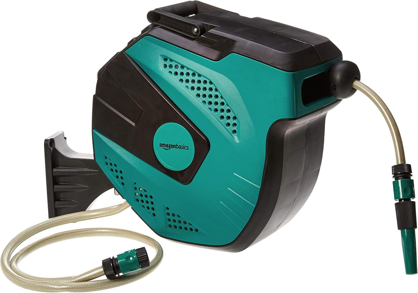 Amazon Basics Wandschlauchtrommel mit Schlauch, selbstaufrollend, 15 m, Marinegrün, Schwarz