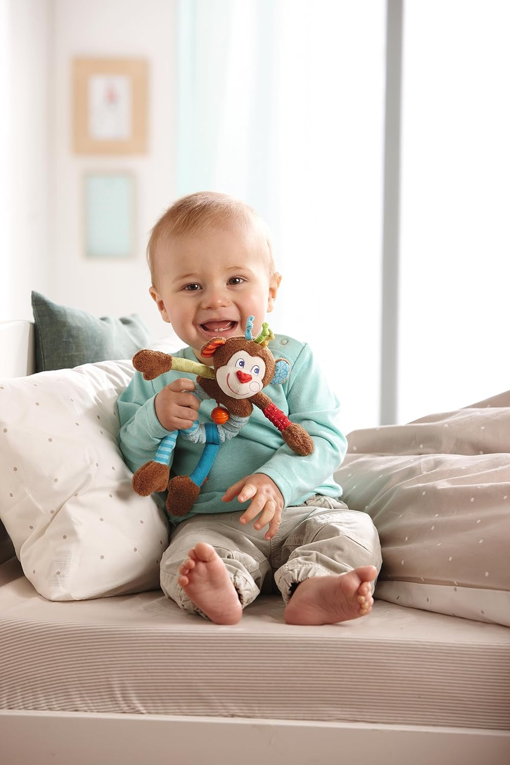 HABA 302999 – Affe Lino, Plüschtier mit vielen Effekten zum Spielen und Entdecken, Spielzeug für Kinder ab 6 Monaten Toys Bebe Naty Shop