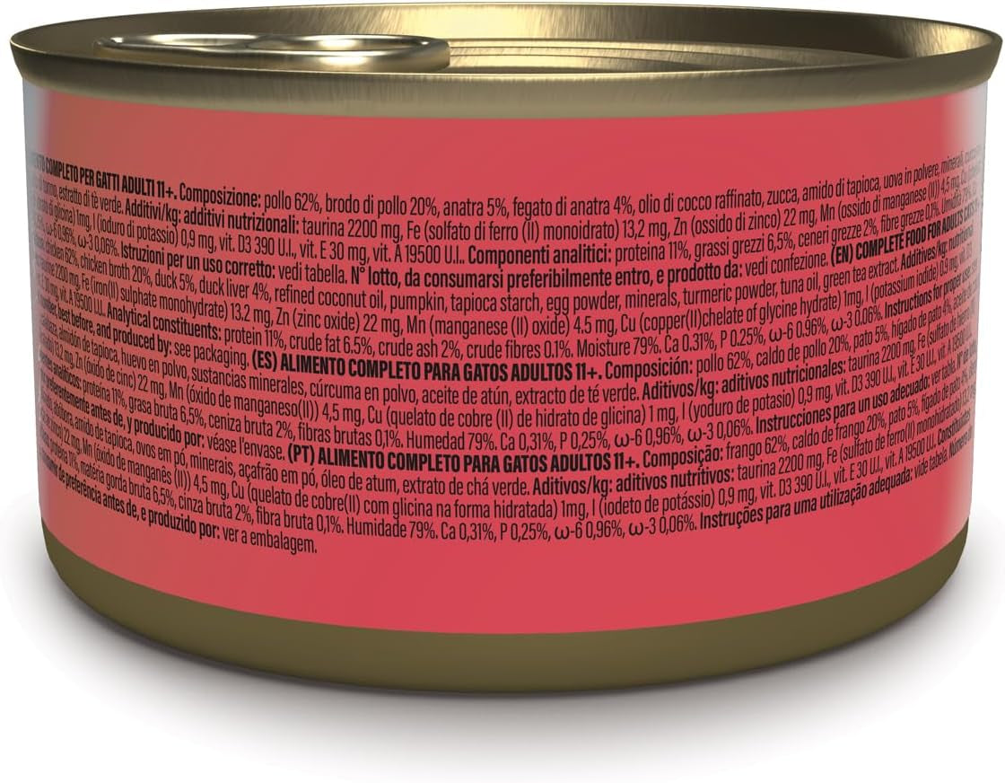 Silberhähnchen mit Entenmousse und Filets, komplettes Nassfutter für ältere Katzen, getreidefrei, Immununterstützung, Feuchtigkeitsquelle, 12 x 70 g