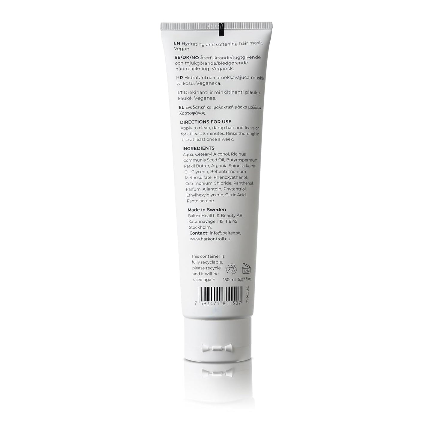 Harkontroll Deep Intense Hydrating Mask, intensiv feuchtigkeitsspendende Haarmaske, 150 ml Haarmaske Naty Shop