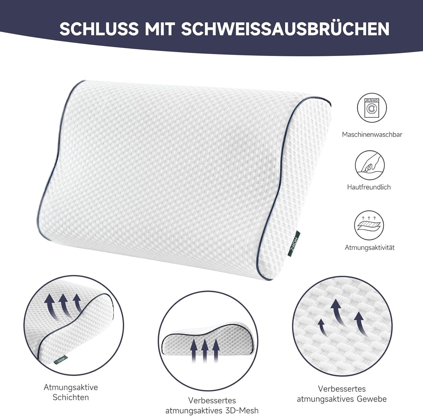 Z-Hom Nackenstützkissen, Memory-Schaum-Kissen, Seitenschläferkissen, ergonomisches Kissen, Anti-Schnarch-Kissen, orthopädisches Schlafkissen, abnehmbarer Bezug (49 x 30 x 7/10 cm). Orthopädische Halskissen von Naty Shop