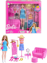 Barbie-Modepuppe und Kleiderschrank-Set mit Kleidung, Accessoires und Salonmöbeln, langanhaltender Friseurspaß für Kinder ab 3 Jahren, HPL78