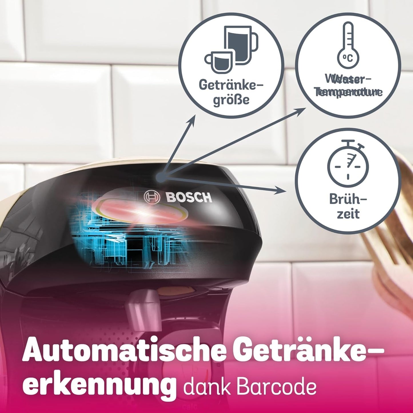 Bosch Tassimo Happy Friendly TAS107E Kapsel-Espressomaschine, 70+ Getränke, für alle Tassen geeignet, Auto-Stop, nachhaltig, perfekte Dosierung, platzsparend, 1400 W, Creme/Schwarz
