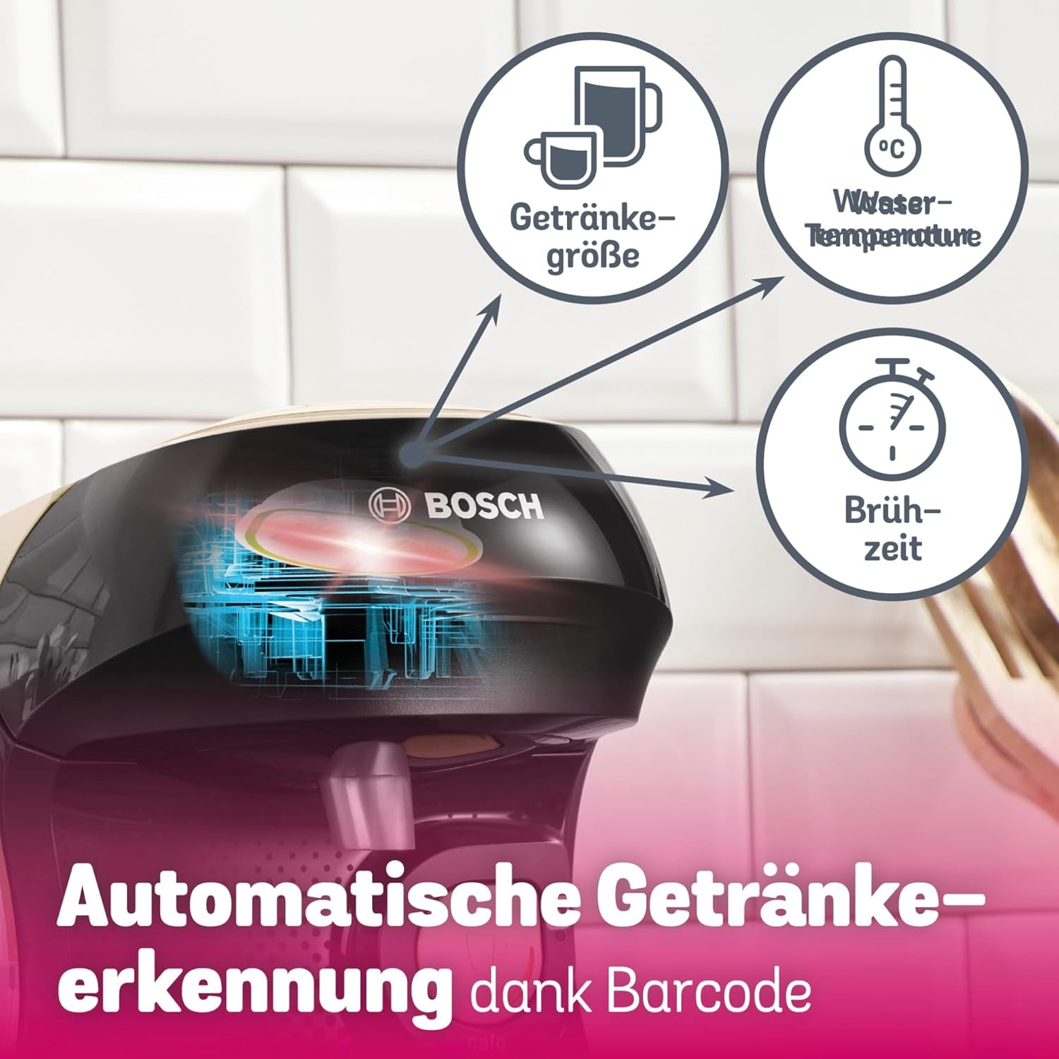 Bosch Tassimo Happy Friendly TAS107E Kapsel-Espressomaschine, 70+ Getränke, für alle Tassen geeignet, Auto-Stop, nachhaltig, perfekte Dosierung, platzsparend, 1400 W, Creme/Schwarz