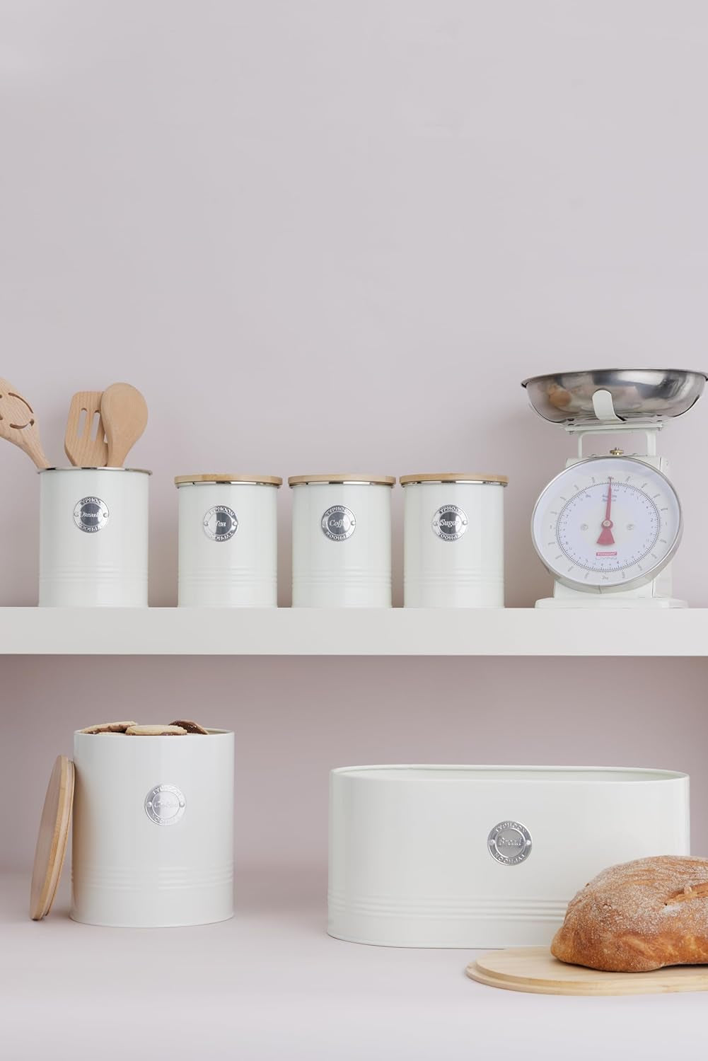 , Brotkorb „Living“ aus Edelstahl, cremefarben, mit Bambusdeckel, cremefarbene Aufbewahrungsboxen für Lebensmittel von Naty Shop