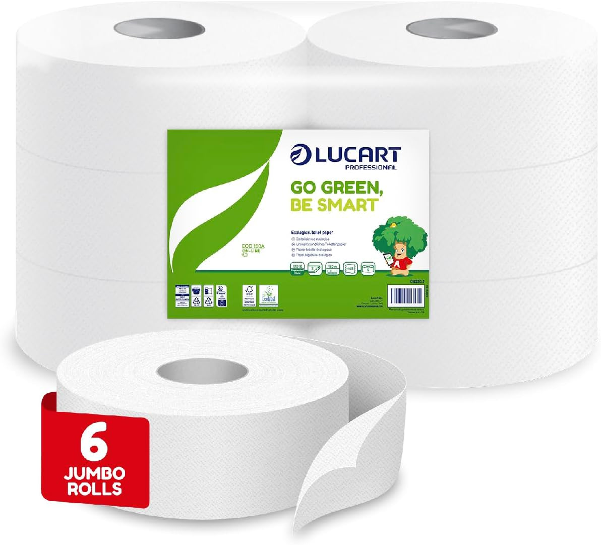 Jumbo Eco Toilettenpapierrollen, 2-lagig, Handwaschcreme mit reinigender, feuchtigkeitsspendender und glättender Formel – Blumenduft – 5 l, 6 Stück (1er-Pack)