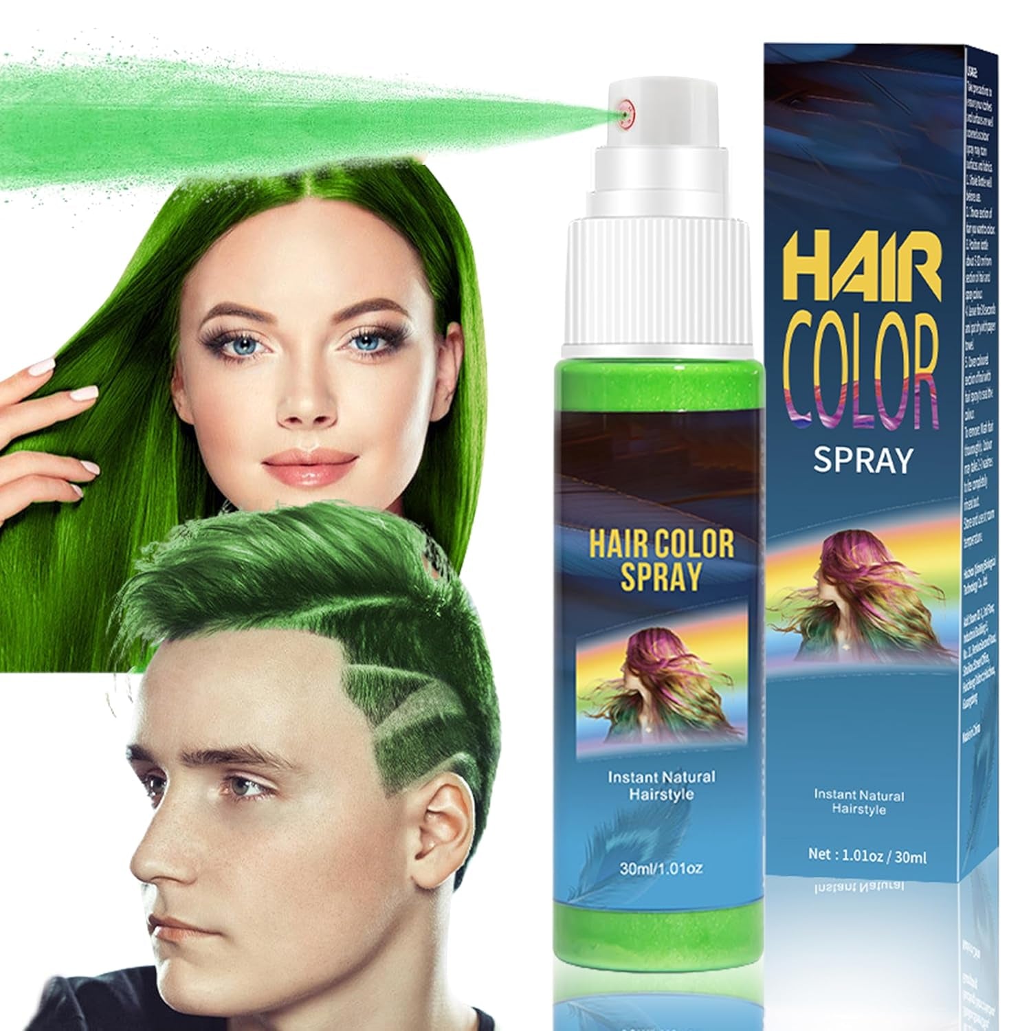 Haarspray-Farbe – 30 ml temporäres grünes Haarfärbespray, natürliches Haarfärbemittel, temporäres Haarfärbespray, waschbare Haarfärbemittel für Party, Cosplay, Halloween (grün). Haarfärbemittel Naty Shop Green