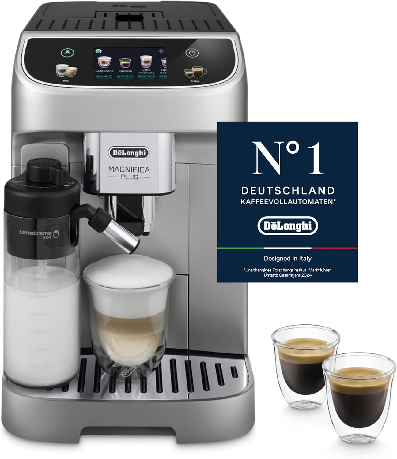 De'Longhi Magnifica Evo Next - Perfetto Vollautomatische Espressomaschine mit LatteCrema Milchaufschäumer, 13 One-Touch-Getränke, Kaffee- und Cappuccino-Zubereiter, Farb-Touchscreen, Titan (ECAM312.80.TB)