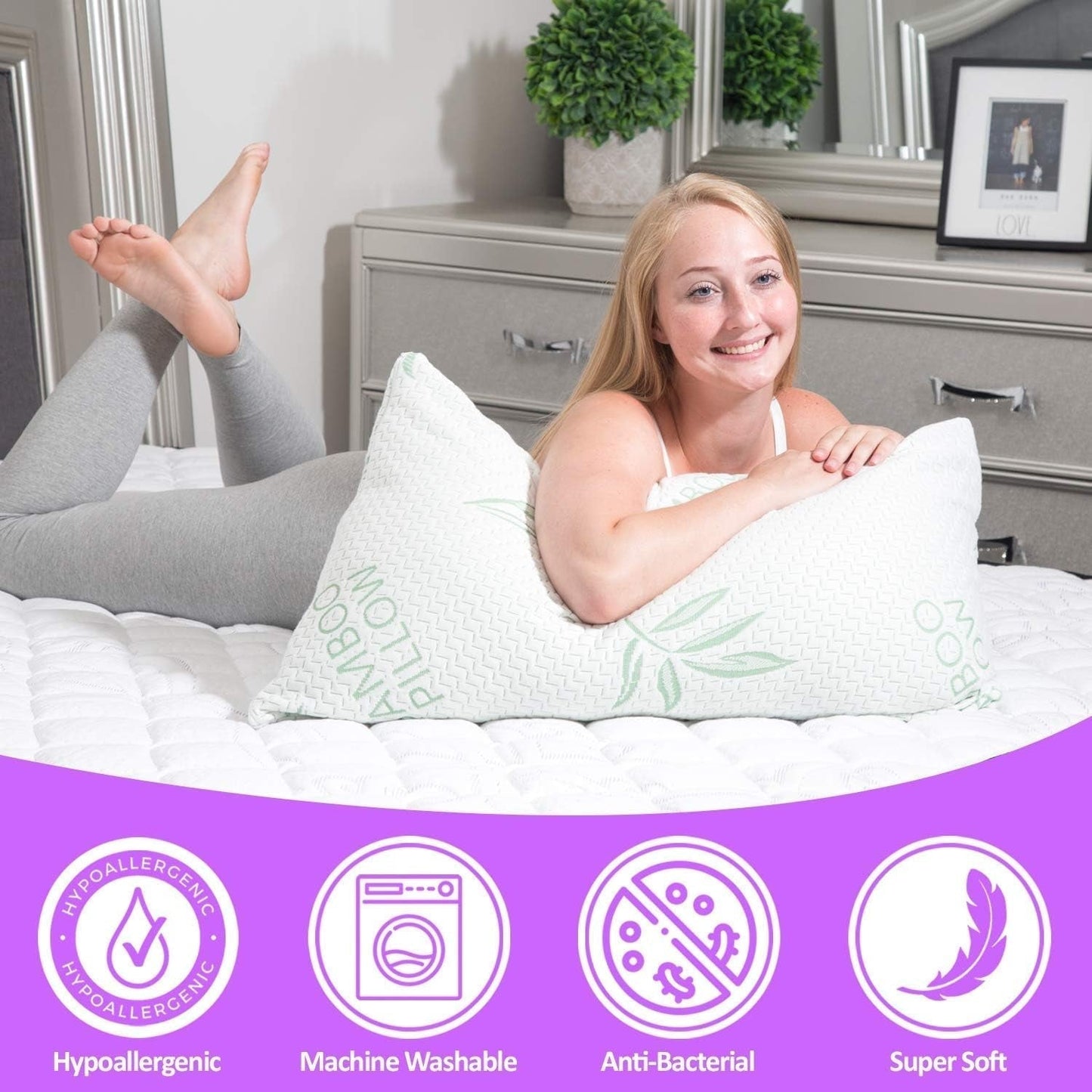 King Size 2er-Pack Bambuskissen – geschredderter Memory-Schaum, verstellbares Schlafkissen – Rücken-, Bauch-, Seitenschläferkissen, abnehmbarer Bezug, kühlende Hotel-Daunen-Alternative, Kingsize (2er-Pack) Naty Shop Standard-Kissen