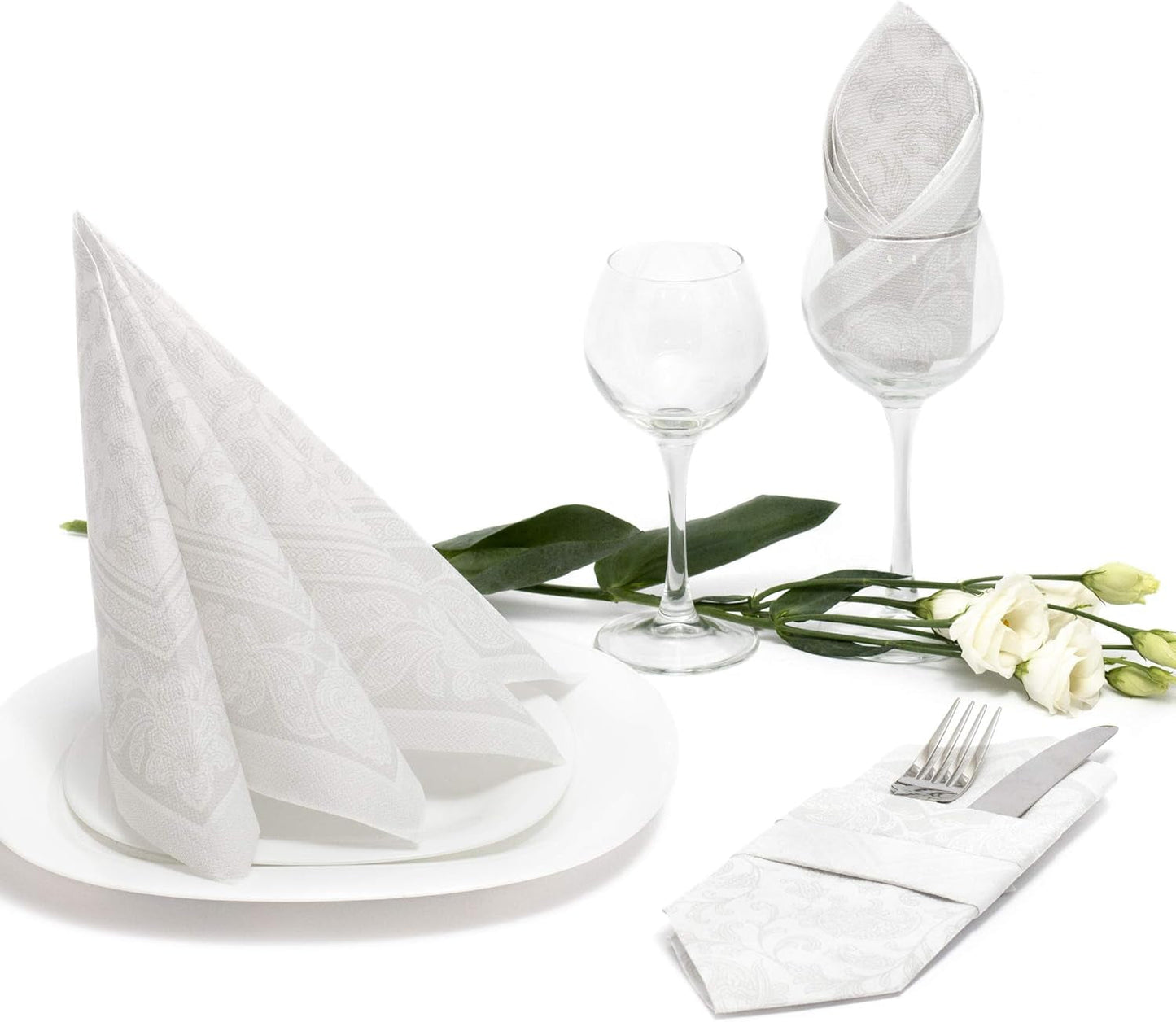 Papstar 11682 50 Servietten „Royal Collection“ 1/4 Falz 40 x 40 cm „Ornaments“, weiß