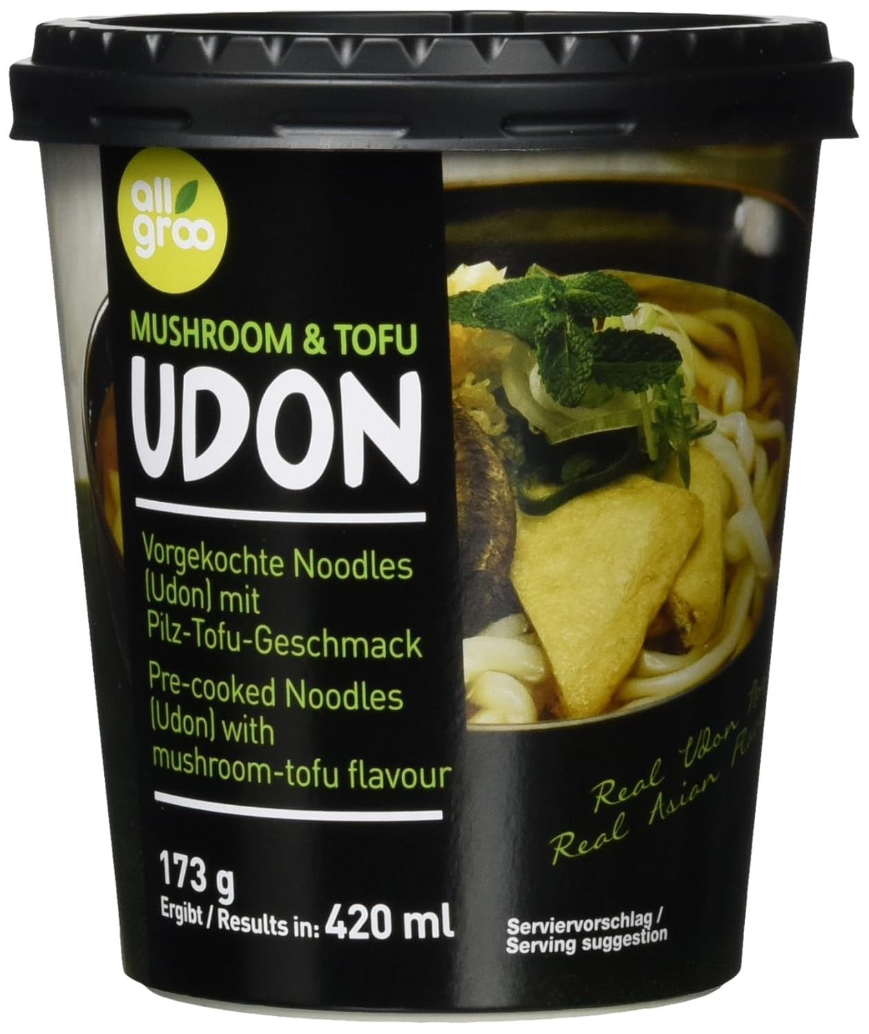 Allgroo Udon Cup Instant-Nudeln – geschmackvolle und würzige Meeresfrüchte-Udon-Suppe – schnelle Zubereitung (1 x 173 g)