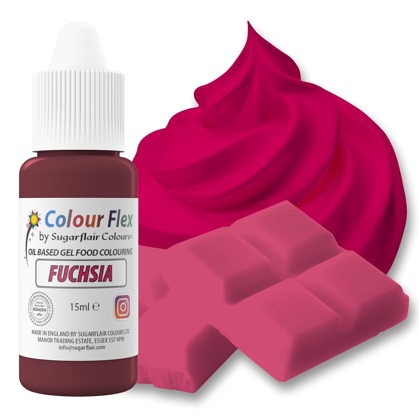 Sugarflair Colourflex Fuchsia Lebensmittelfarbe auf Ölbasis, hochkonzentrierte flüssige Lebensmittelfarbe, Lebensmittelfarbe für Buttercreme, Schokolade, Teig, Fondant, Zuckerguss und mehr – 15 ml