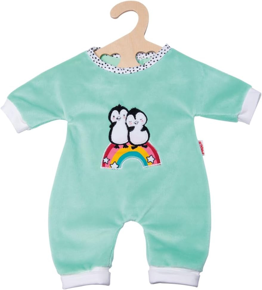 Heless 1181 – Puppenoverall im Polka Dot-Pinguin-Design aus weichem Velours mit hochwertiger Stickerei, Größe 28–35 cm