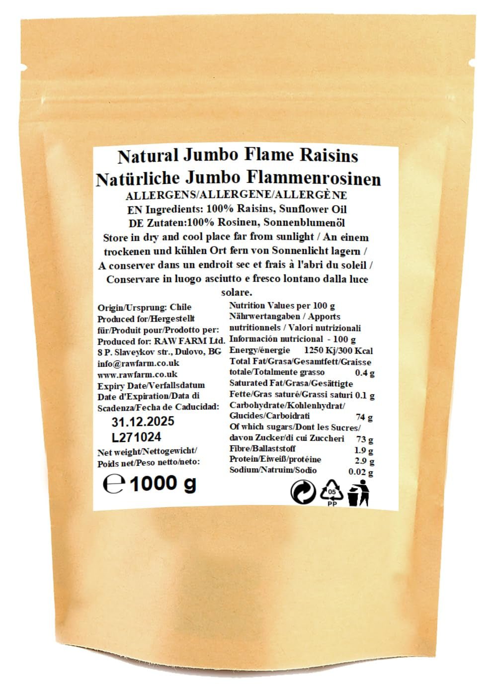 1 kg rohe Jumbo Flame-Sultaninen, ganze Frucht, glutenfrei, sojafrei, ohne Zuckerzusatz, ohne Konservierungsstoffe, ohne Süßstoffe, mit Sonnenblumenöl. Dehydrierte Produkte Naty Shop
