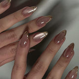 Mouyouglow Kurze magnetische künstliche Nägel, rosa mandelroter Farbverlauf, glitzerndes Katzenauge mit Kleber, rosa rote Ombre-Glitzer-Phototherapie-künstliche Nägel für Frauen und Mädchen