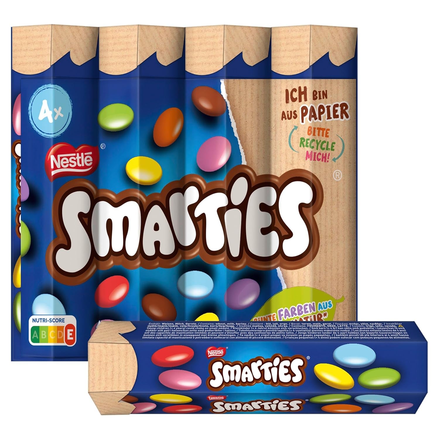 Nestlé SMARTIES Multipack, kleine Rolle, schokoladenfarbene Linsen, ideal für Kindergeburtstage, natürliche Farben, sechseckige Rolle, 12er Pack (12x (4 x 34g))