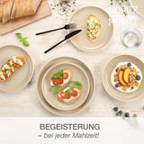 Moritz & Moritz CAVO Steinzeug-Geschirrset für 12 Personen, 36-teilig – Modernes Tafelservice in Sandfarbe – Pflegeleichtes Kombi-Set mit Tellern und Schüsseln – Kaffeeservice