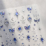 JMEOWIO 3D Nagelsticker Blauer Nail Art Sticker Selbstklebend Nagelaufkleber 5D Stereoskopisch Mondstern Dekoration Nageldesign Zubehör 1 Blatt