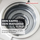 GASTROBACK Espressomaschine mit Mahlwerk inklusive Milchkännchen, Presser und Edelstahl-Siebträger – Barista-Espressomaschine mit Milchaufschäumer – Espressomaschine mit 30 Mahlgradeinstellungen