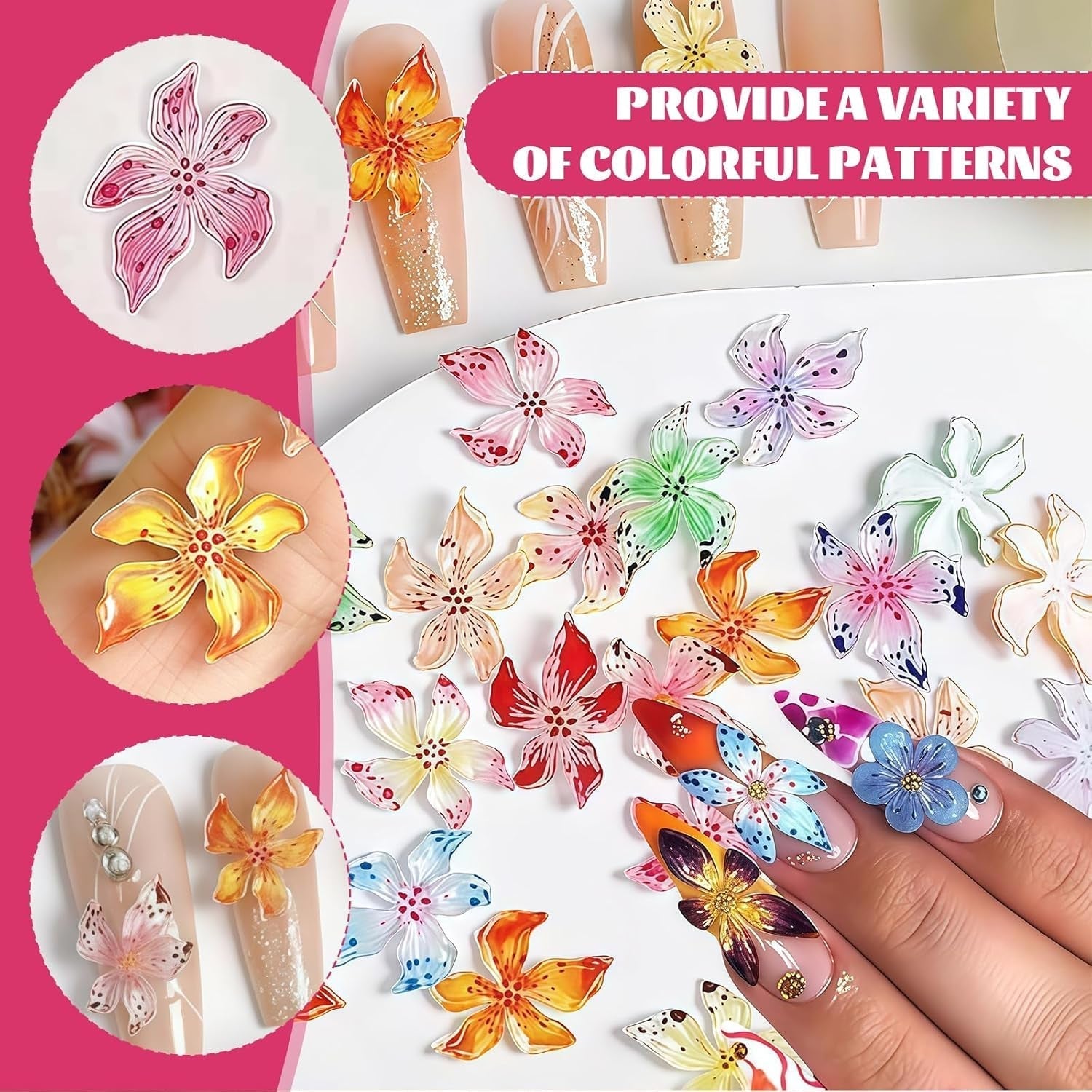 50 Stück 3D Blume Nail Charms Set, Buntes Nageldesign Zubehör, Nägel Charms Und Nagel Art Charms, Perfekt Für Nailart, Maniküre Dekoration Und DIY Nageldesign