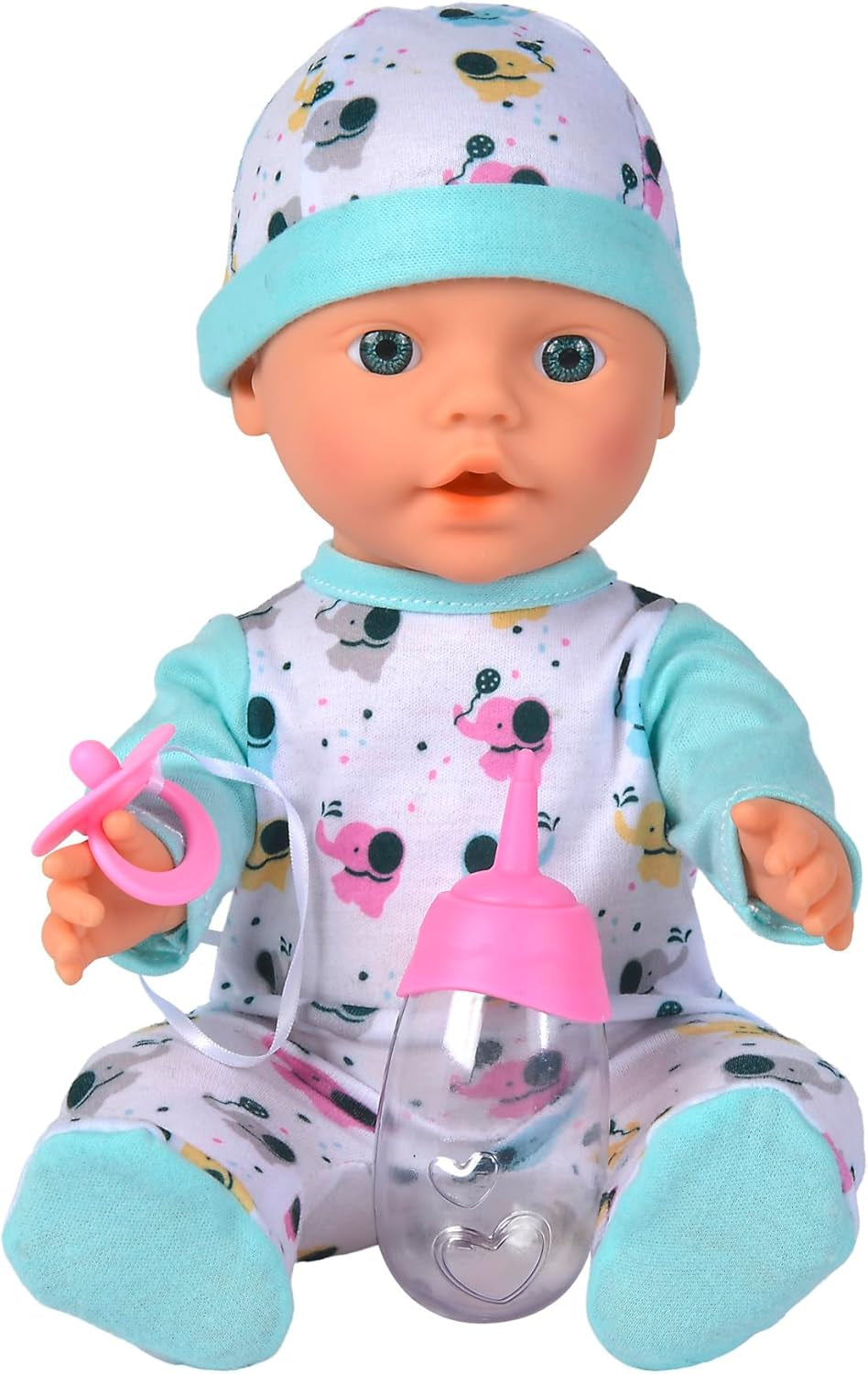 Neugeborenes Baby, kleiner Elefant, Vinylpuppe mit Fütterungs- und Trinkfunktion, Flasche und Schnuller, 30 cm, 2 Jahre alte Puppen Naty Shop