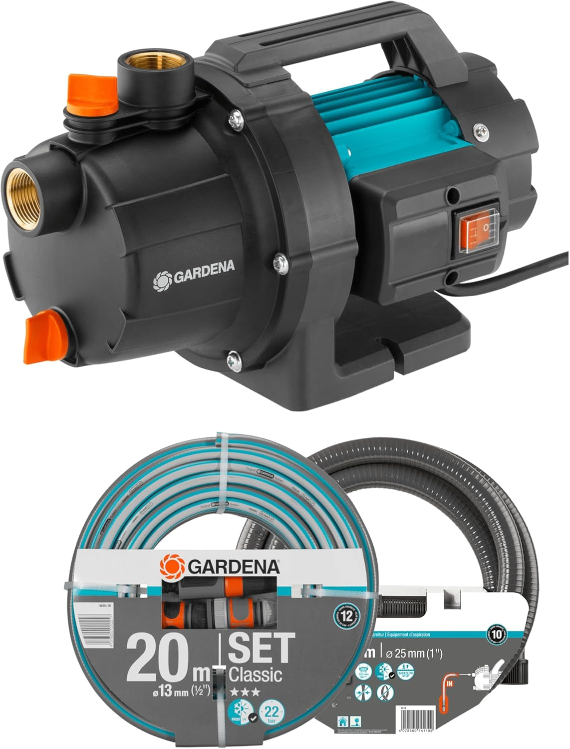 Gardena Gartenpumpenset 09011-47 3000/5, bis 3.000 l/h mit Schlauchset