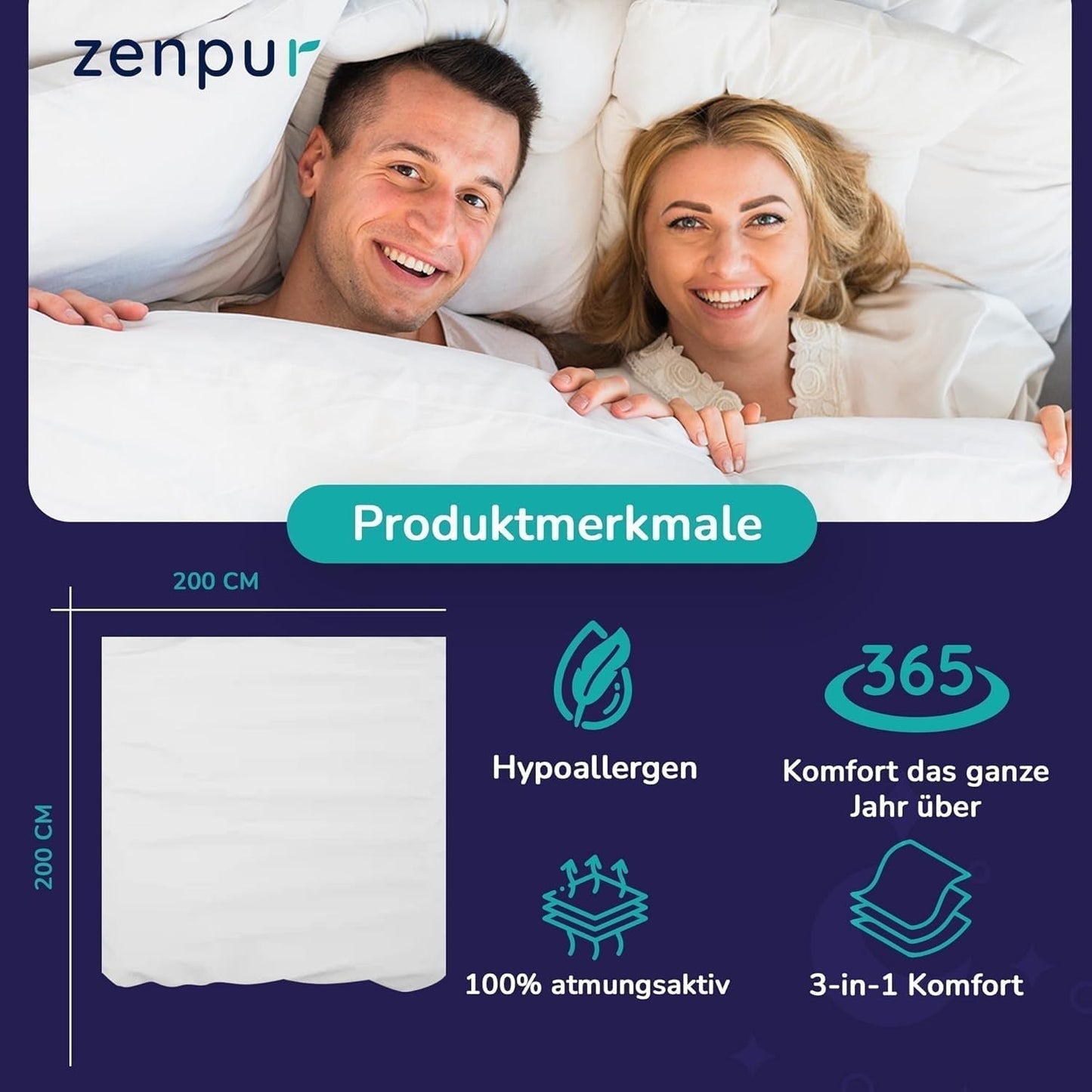 Premium Bettdecke 200X200Cm 4 Jahreszeiten, Bettdecke für alle Jahreszeiten 200X200 - warm im Winter und kühl im Sommer, 2 kombinierbare Bettbezüge 200X200 Bettdecken und Steppdecken Naty Shop