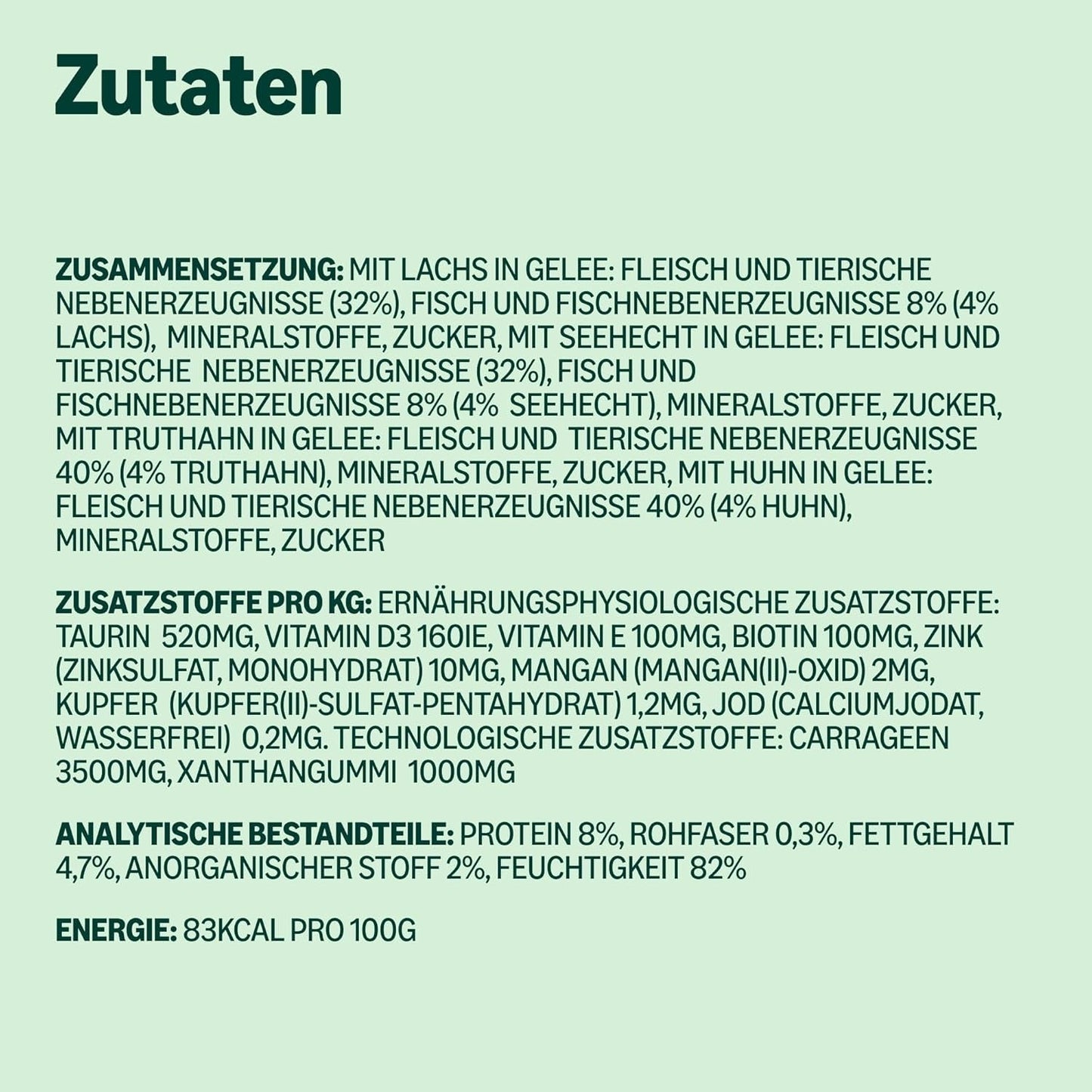 Amazon getreidefreies Nassfutter für ausgewachsene Katzen, gemischte Auswahl in Gelee, 4,8 kg (48 Packungen à 100 g)
