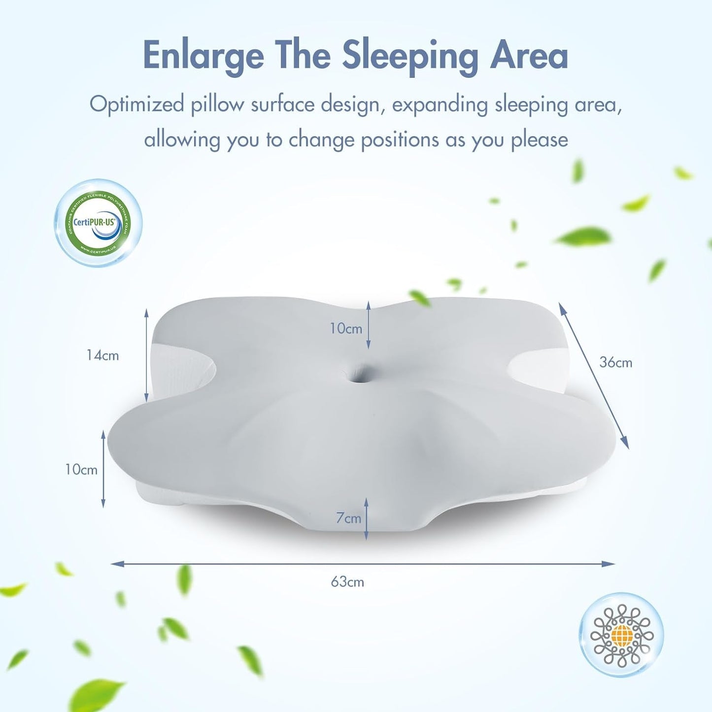 Elegear Memory-Schaum-Kissen mit kühlendem Kissenbezug, Nackenschmerzen-Kissen, Seitenschläferkissen, ergonomisches Kissen, orthopädisches Kissen für Seitenschläfer, Rücken, Bauch, 63 x 10/14 x 36 cm, orthopädische Nackenkissen, Naty Shop