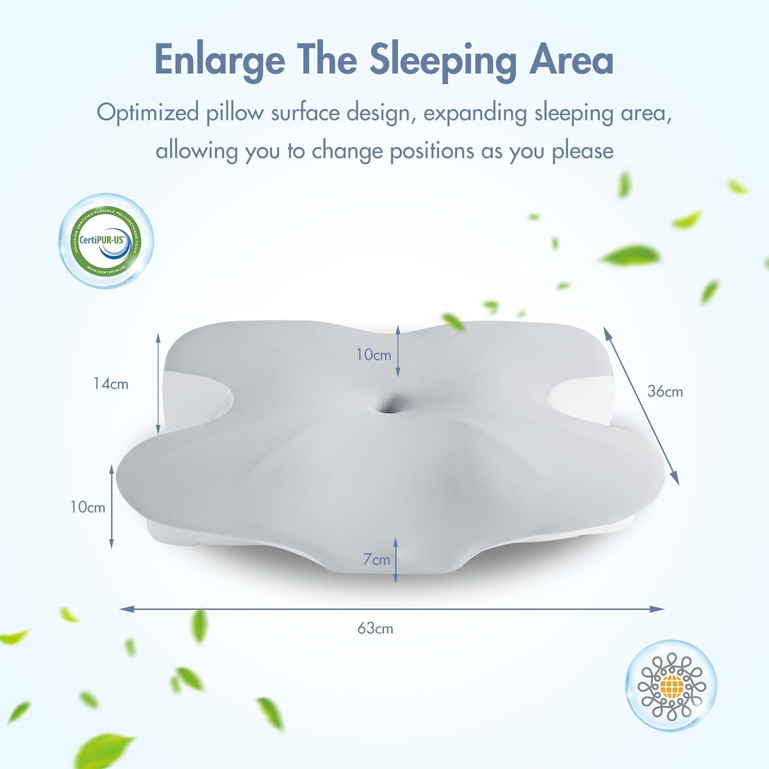 Elegear Memory-Schaum-Kissen mit kühlendem Kissenbezug, Nackenschmerzen-Kissen, Seitenschläferkissen, ergonomisches Kissen, orthopädisches Kissen für Seitenschläfer, Rücken, Bauch, 63 x 10/14 x 36 cm, orthopädische Nackenkissen, Naty Shop