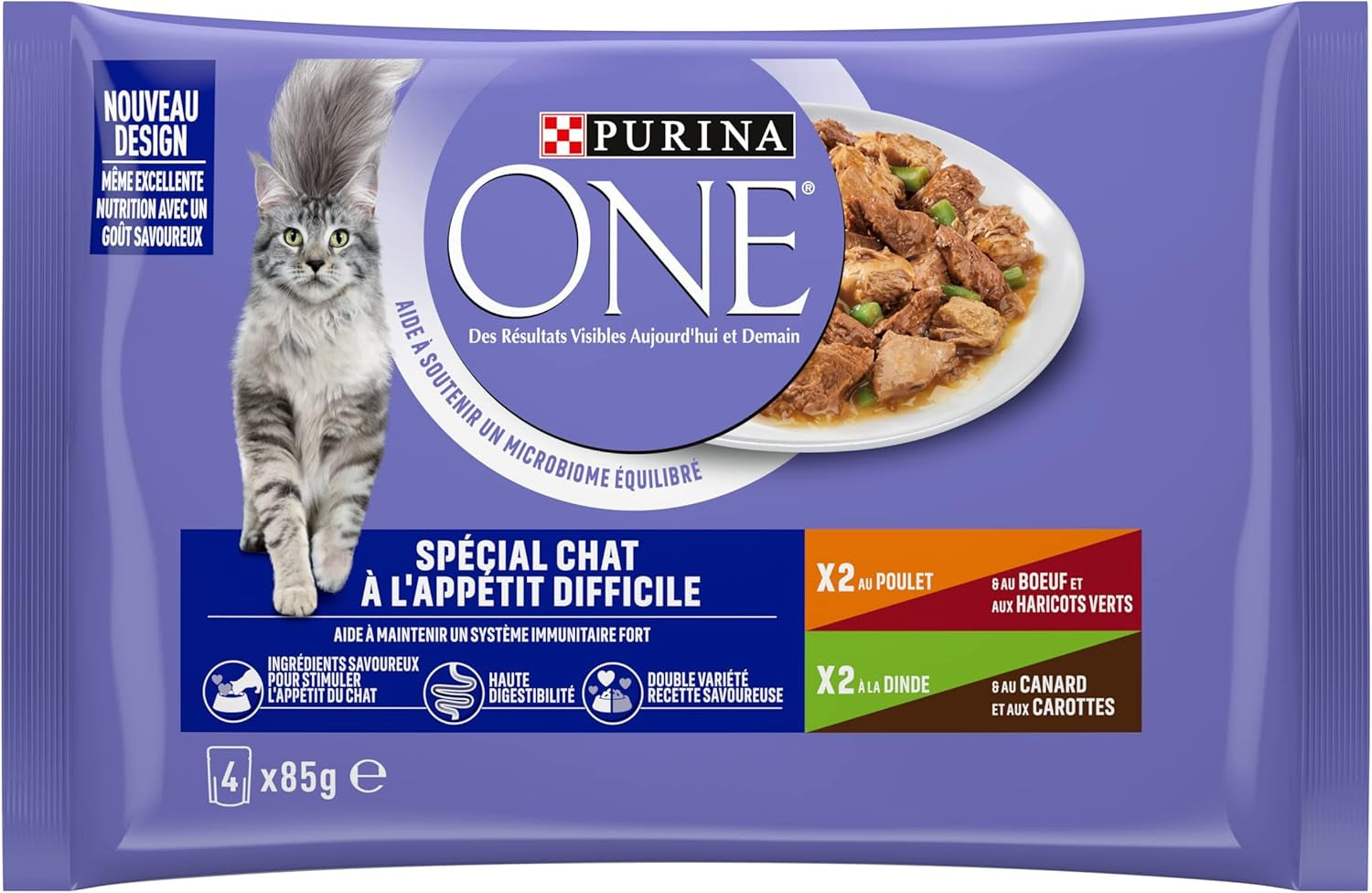 Purina One - Spezialfutter in Sauce Rind/Huhn/Ente und Turkeyhn für Katzen mit Appetit, 340 g