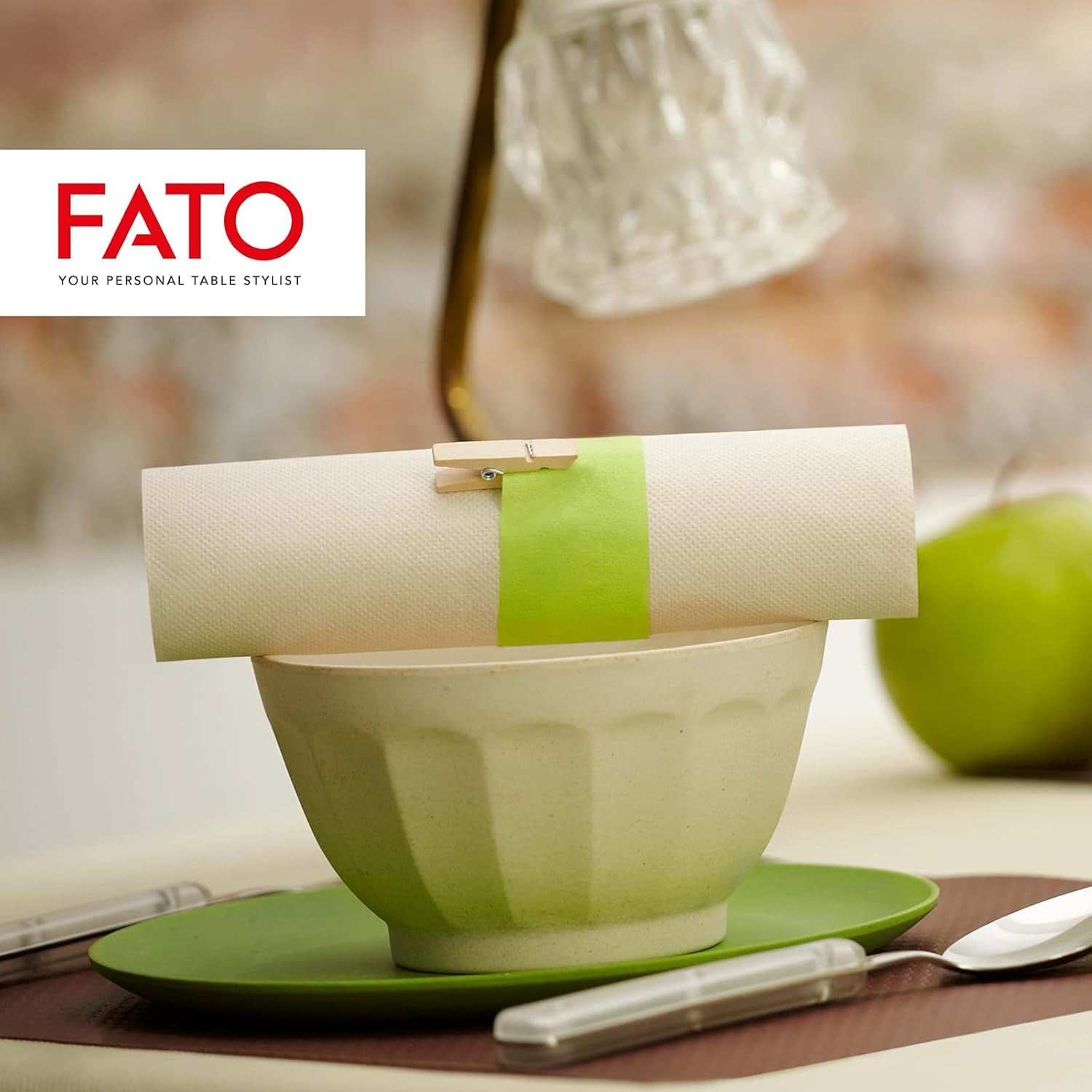 Fato – Natürliche 4-fach gefaltete Einweg-Papierservietten, umweltfreundlich, 40 Stück, Größe 38 x 38, 2-lagig, 100 % Recyclingpapier