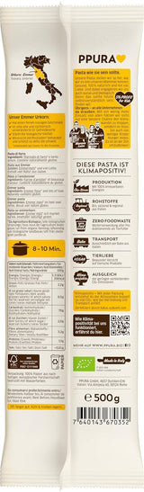 PPURA Bio-Spaghetti-Nudeln mit Emmer 500 g, 100 % natürliche Emmer-Spaghetti, hergestellt in Italien – italienische Pasta ohne Zusatz-, Farb- oder Konservierungsstoffe