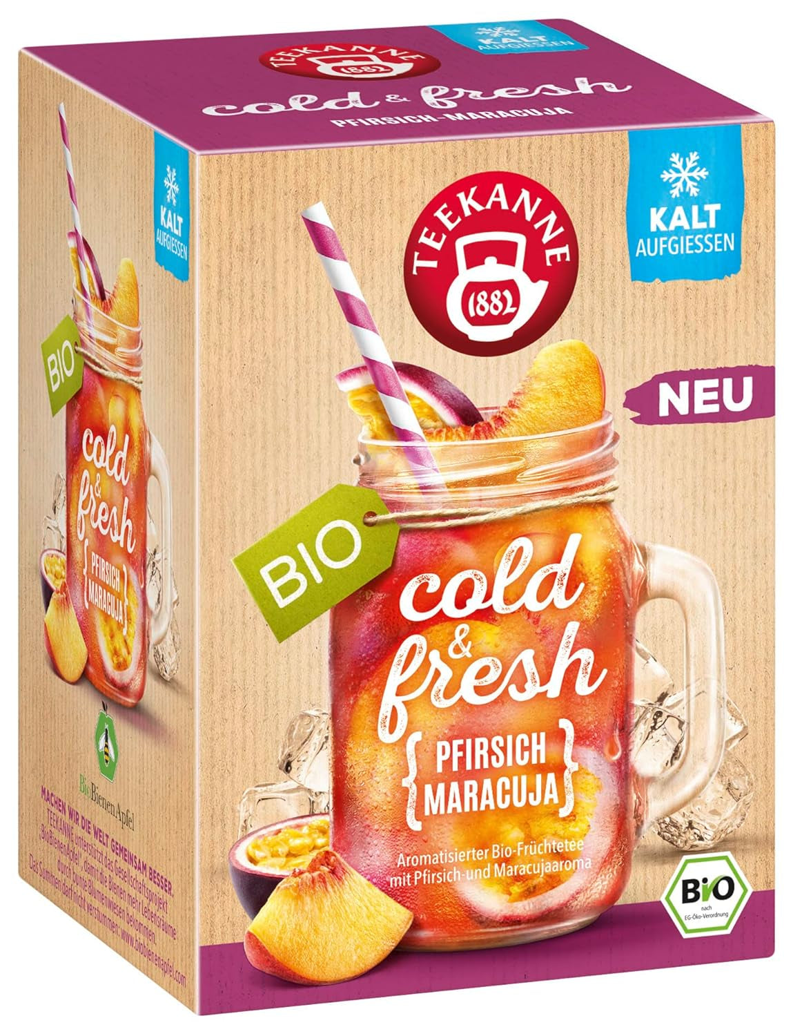 Teekanne Cold & Fresh BIO 4Er Mix – Mit den neuen Sorten Zitrone-Minze, Pfirsich-Maracuja, Orange-Rosmarin, Grapefruit-Minze-Ingwer (4 X 45G)