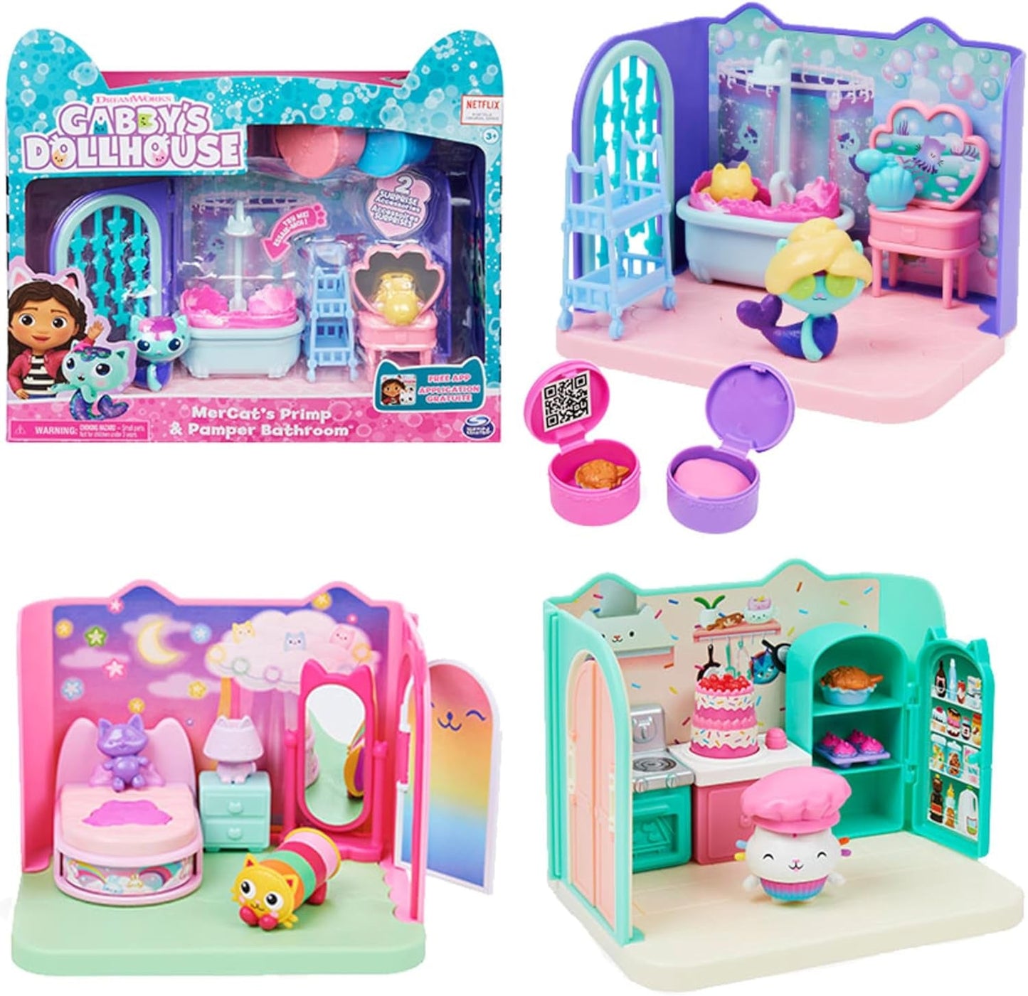 Gabby's Dollhouse Deluxe-Zimmer, Katzenzimmer, Möbel und 2 Überraschungsboxen mit thematischem Zubehör, geeignet für Kinder ab 3 Jahren