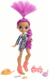 Cave Club GTH02 – Roaralai Pyjama-Partyspaß-Puppe, bewegliche Puppe mit lila Haaren und Accessoires, Geschenk für Kinder ab 4 Jahren, mehrfarbig