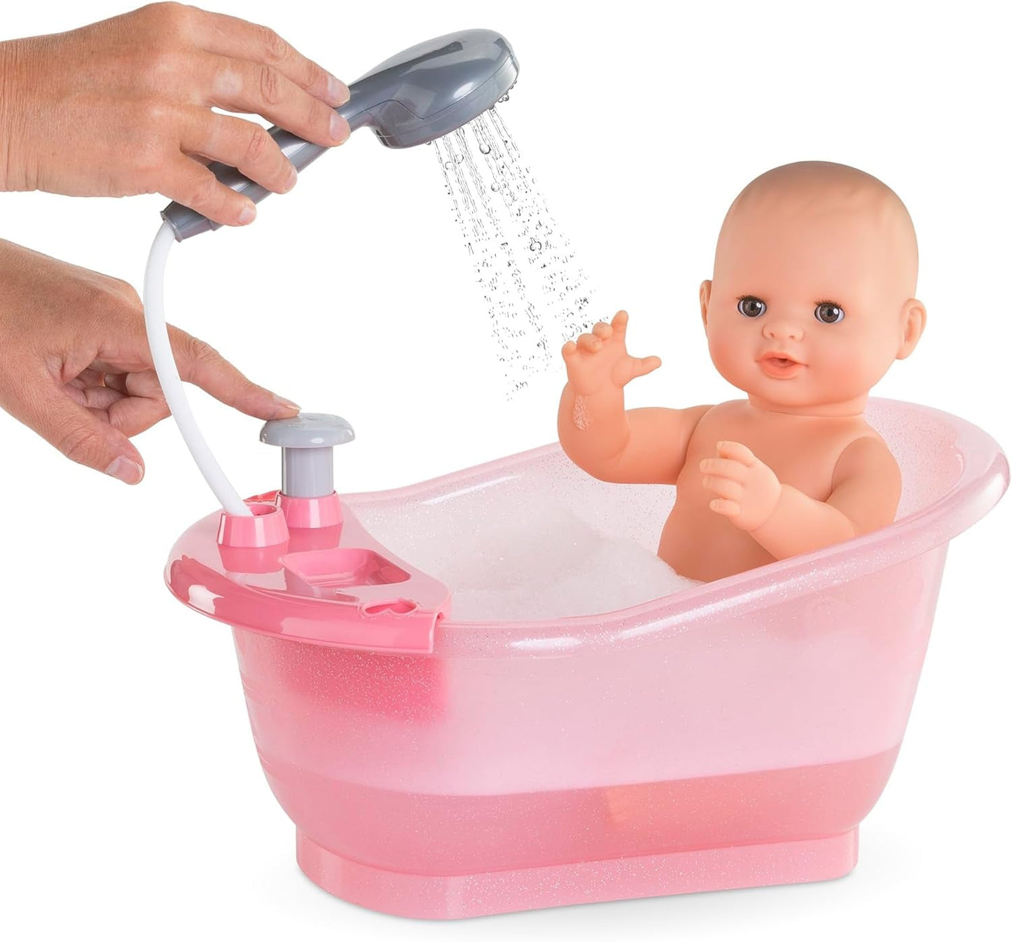 Corolle 9000141660 - Mon Grand Poupon Badewanne mit Pumpfunktion und Quietscheentchen für alle 30-36 cm, 32,5 cm Puppen, ab 3 Jahren