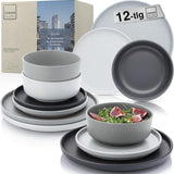 SÄNGER Leeds | 12-teiliges Steinzeug-Geschirrset, 4-Personen-Essteller-Set (4 Speiseteller, 4 Dessertteller, 4 Schüsseln), farbenfrohes, kratzfestes Geschirr | DIE VALUE-KOLLEKTION