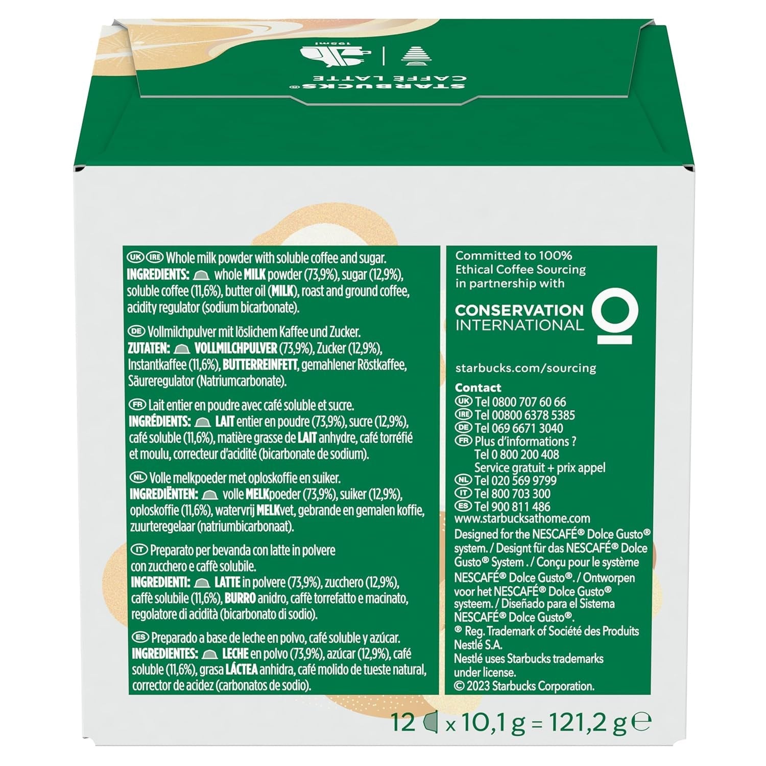 STARBUCKS Caffè Latte von Nescafé Dolce Gusto Kaffeekapseln 6 x 12 (72 Kapseln)